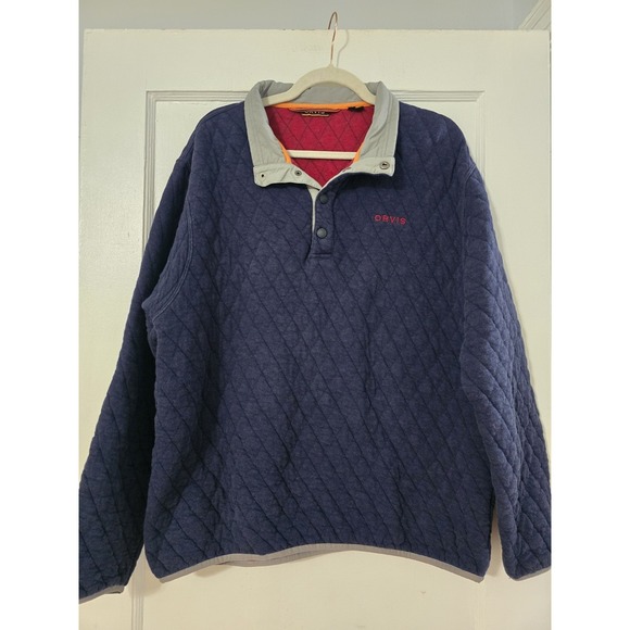 Orvis Other - Orvis Quilted Sweatshirt Mens Large Henley Snap Pullover Navy Blue